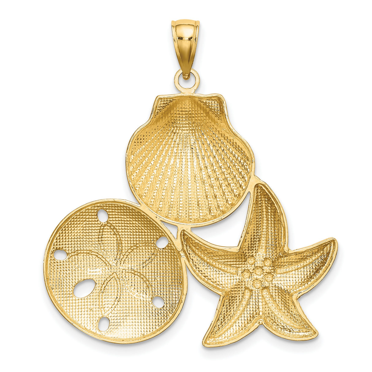 14k Multi-Tone Gold Pendant with Seashell, Starfish, and Sand Dollar Nautical Theme