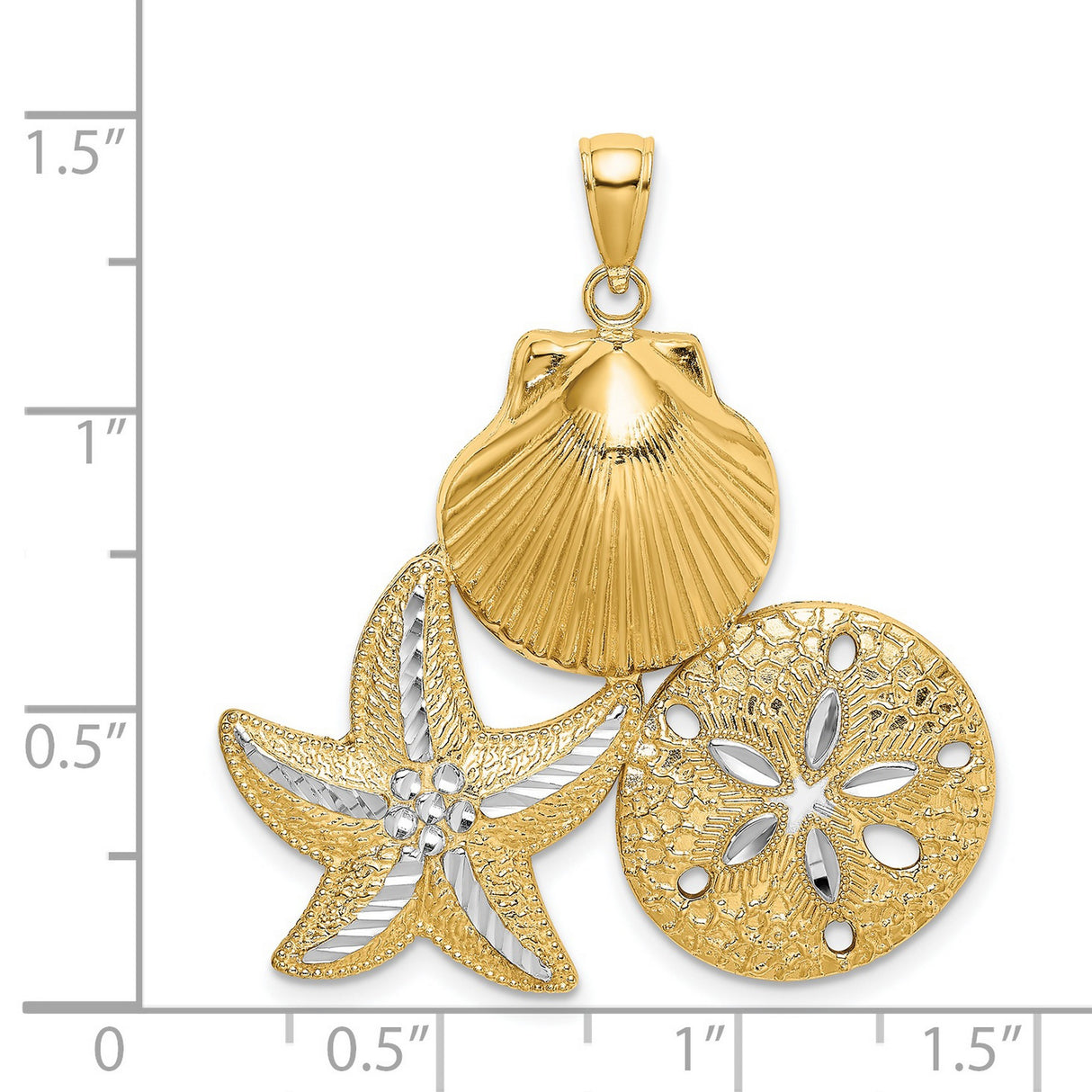 14k Multi-Tone Gold Pendant with Seashell, Starfish, and Sand Dollar Nautical Theme