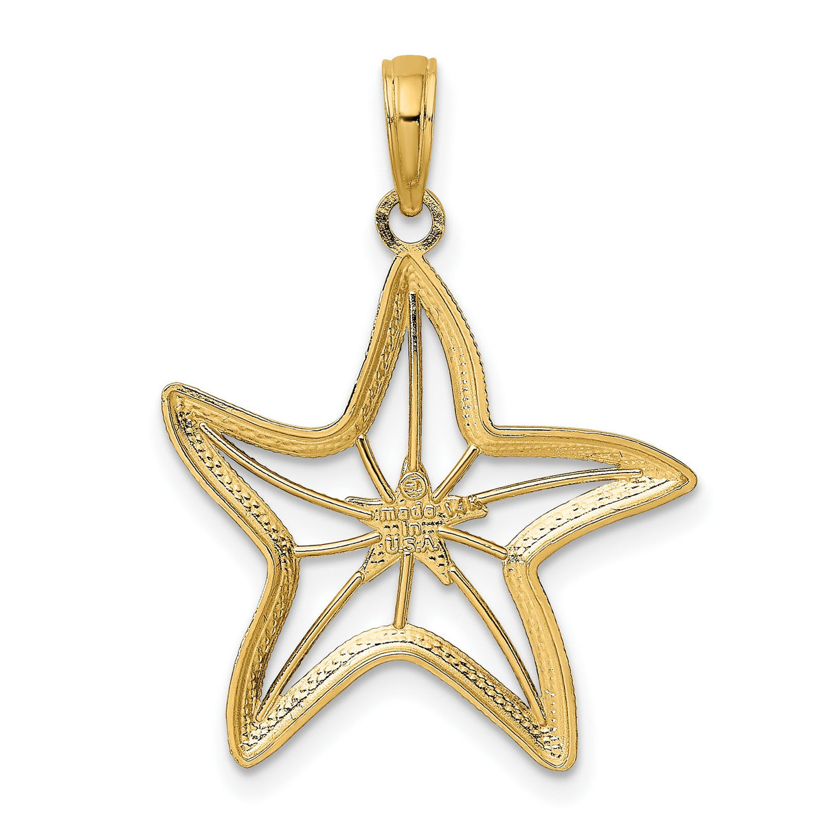 14k Multi-Tone Gold Starfish Pendant with Openwork Design and Coastal Theme for Women