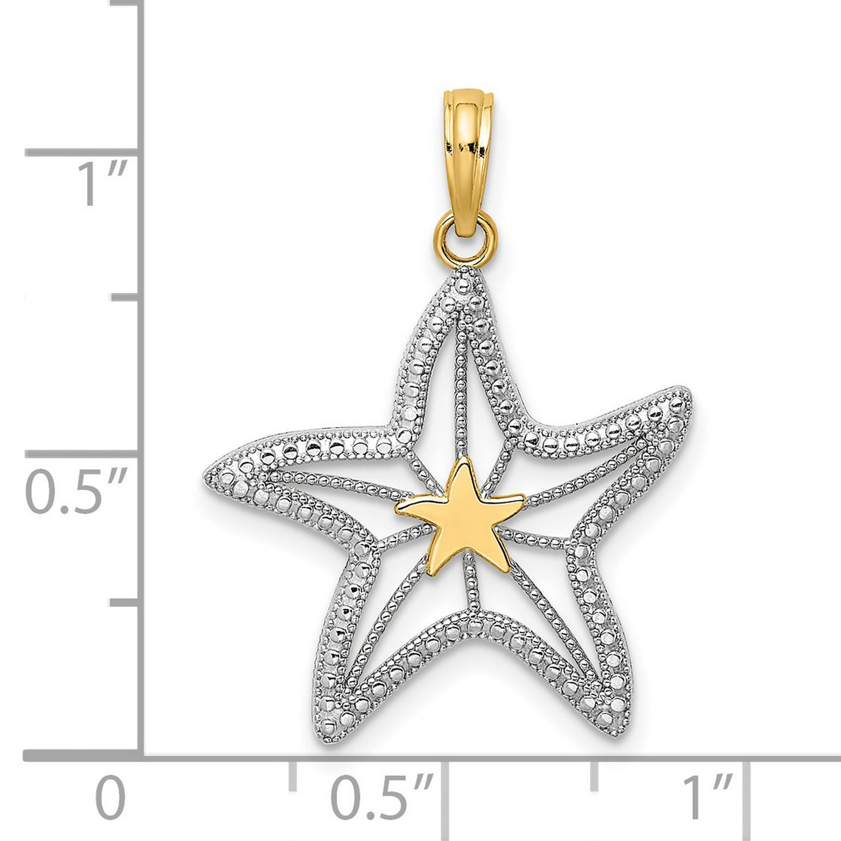 14k Multi-Tone Gold Starfish Pendant with Openwork Design and Coastal Theme for Women