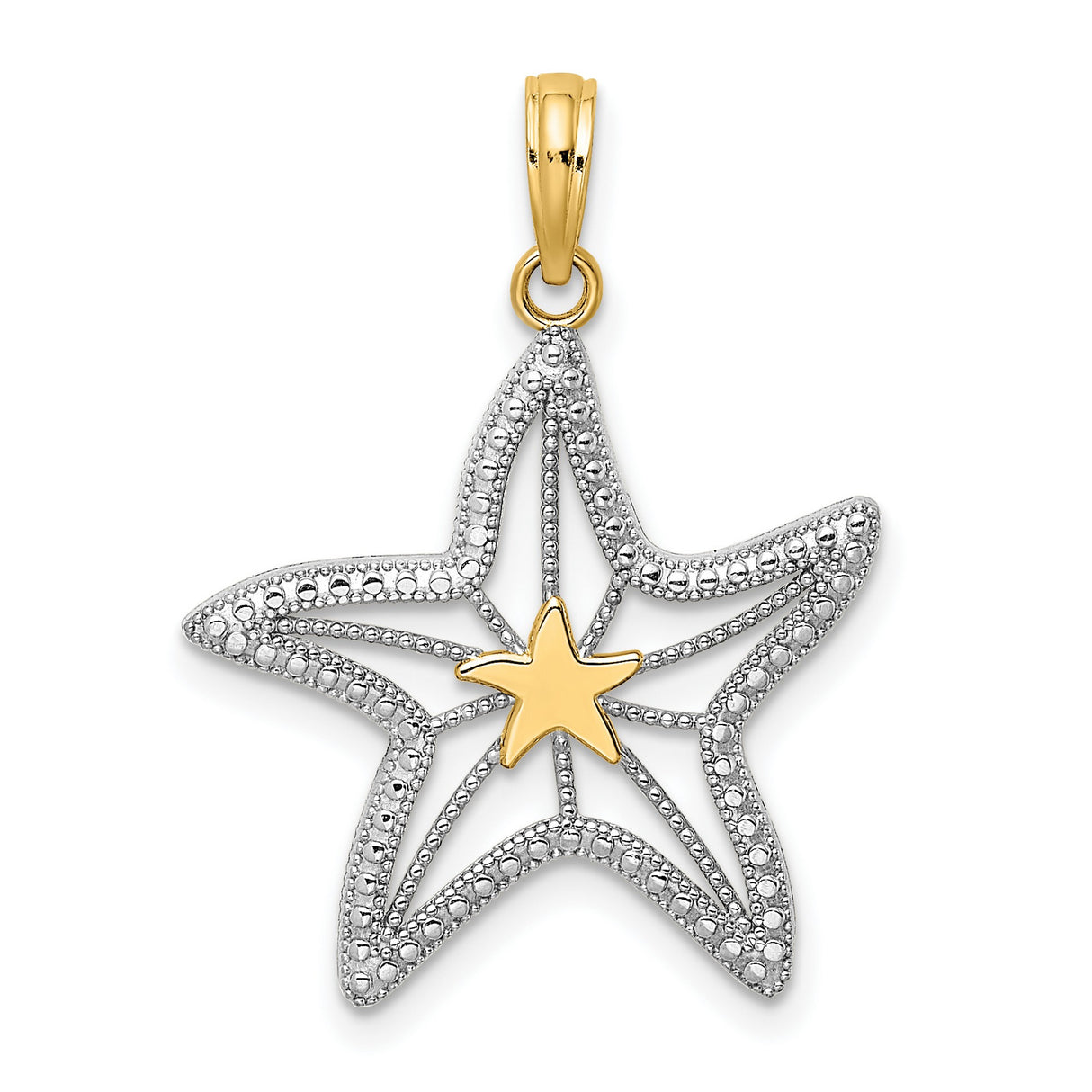 14k Multi-Tone Gold Starfish Pendant with Openwork Design and Coastal Theme for Women