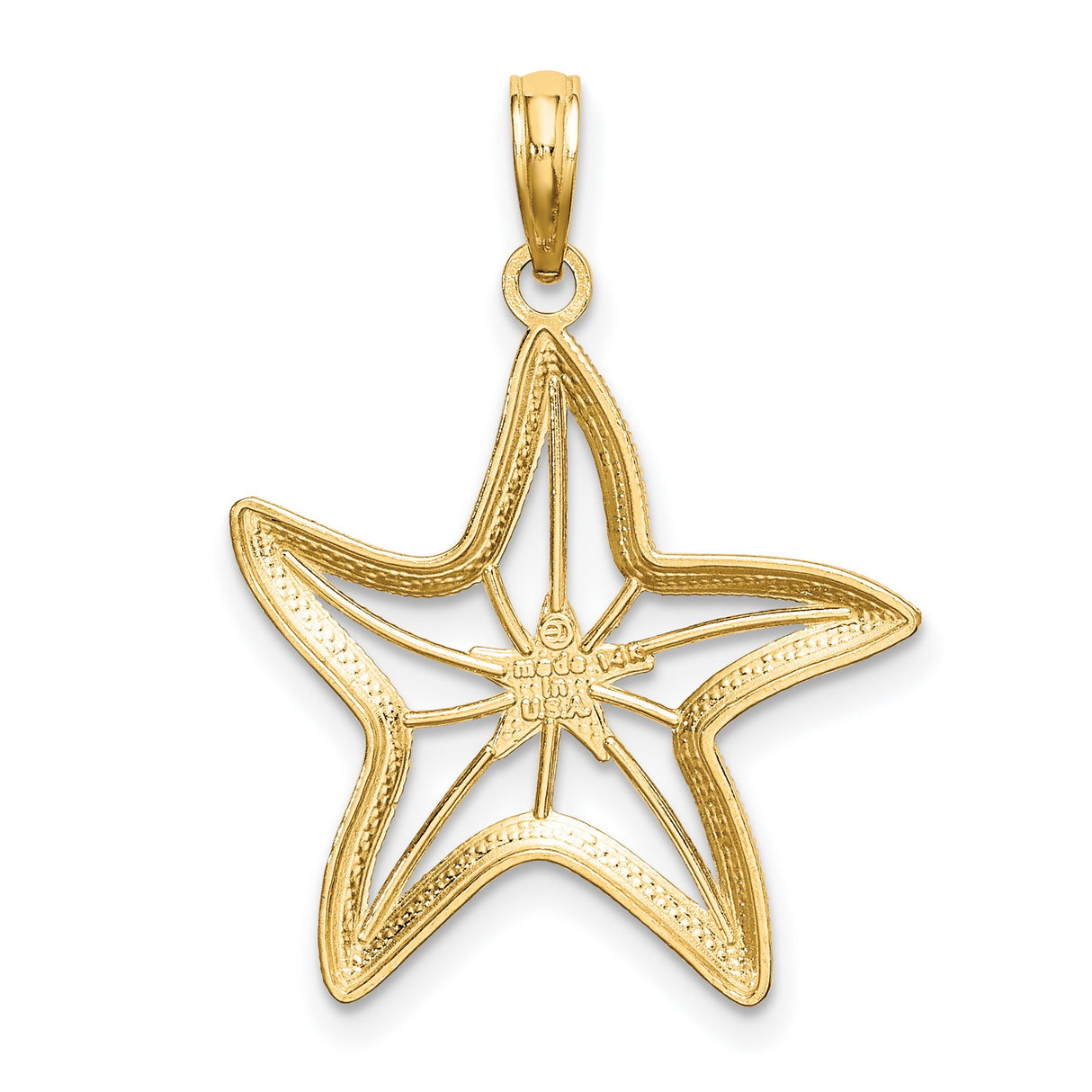 14k Two-Tone Gold Starfish Pendant, Nautical Openwork Charm with Rhodium Detail for Women