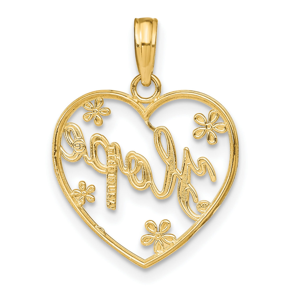 14k Yellow Gold and Rhodium Heart Pendant with Hope Message and Flower Accents for Women