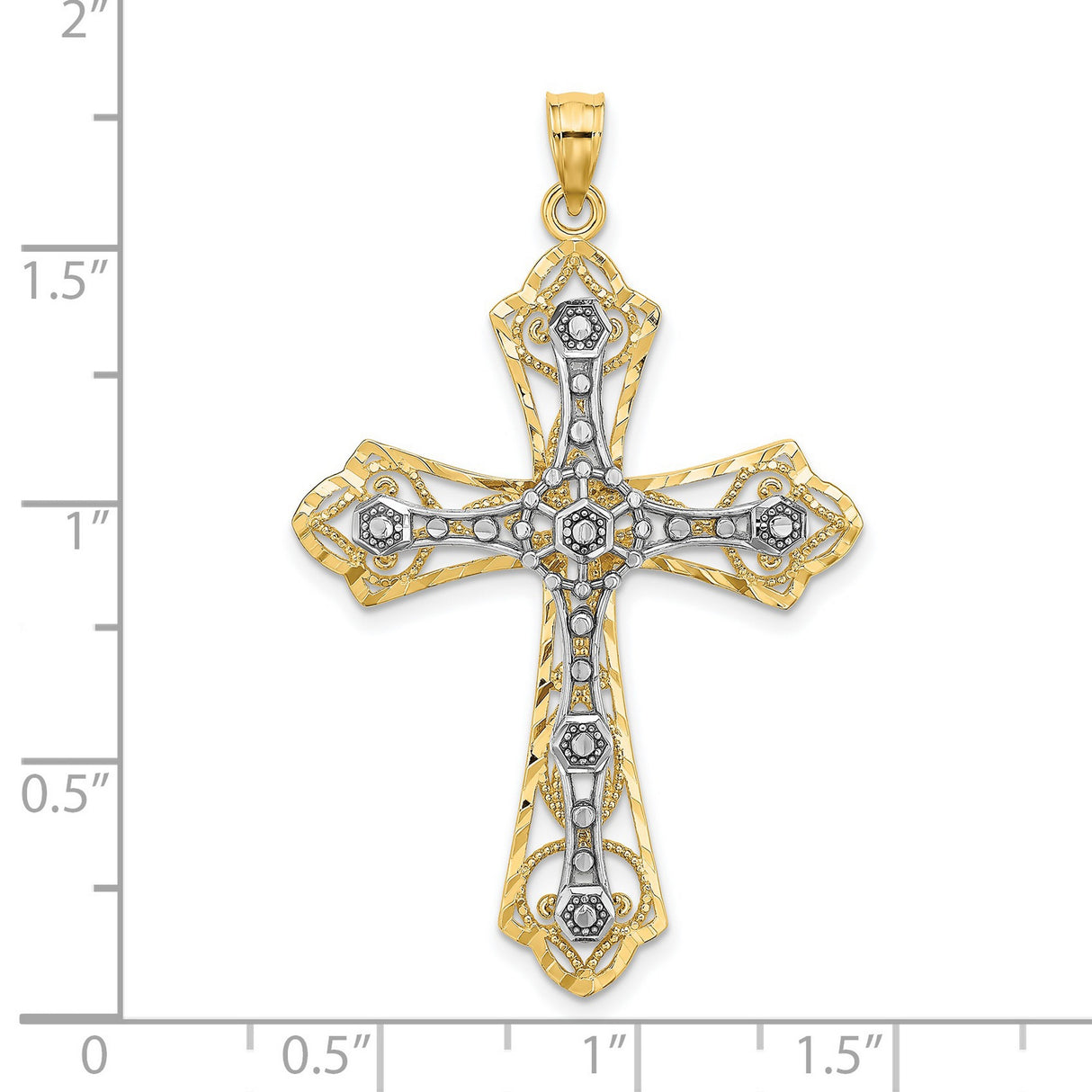 14k Two-Tone Gold Cross Pendant with Filigree and Milgrain Detailing