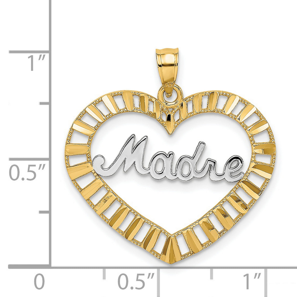 14k Multi-Tone Gold Madre Pendant with Heart and Rhodium Accents, Latin Script Design for Women