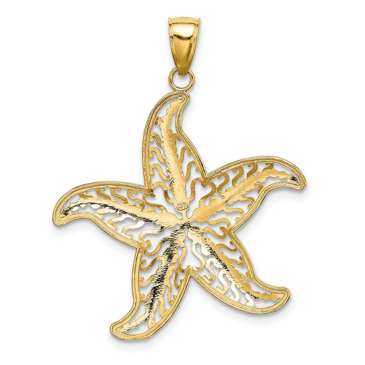 14k Multi-Tone Gold Starfish Pendant with Openwork Filigree Design, Nautical Coastal Style