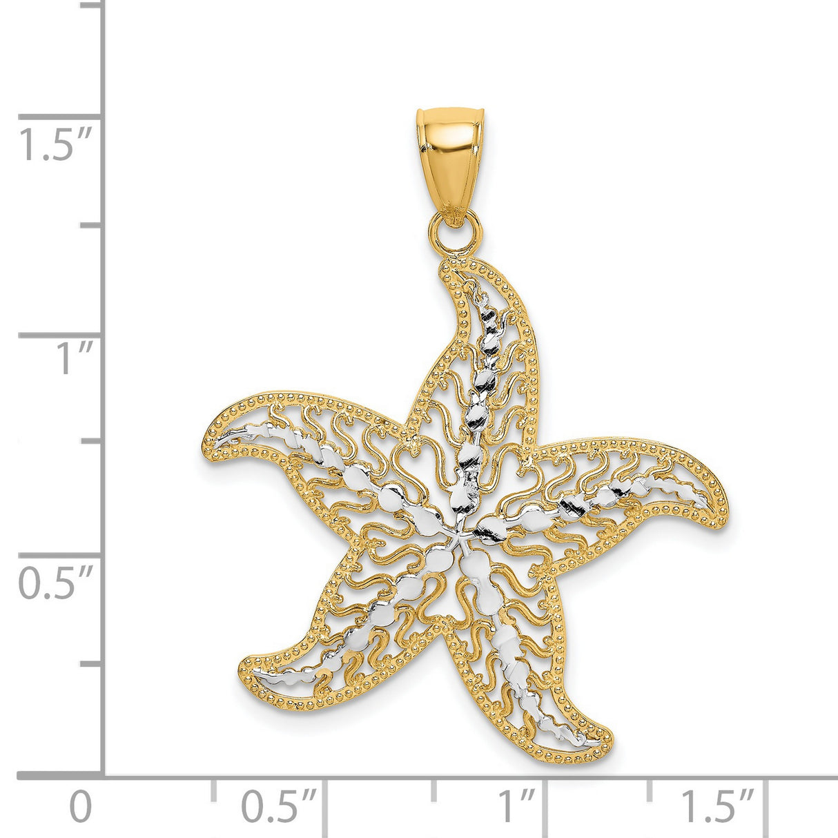 14k Multi-Tone Gold Starfish Pendant with Openwork Filigree Design, Nautical Coastal Style