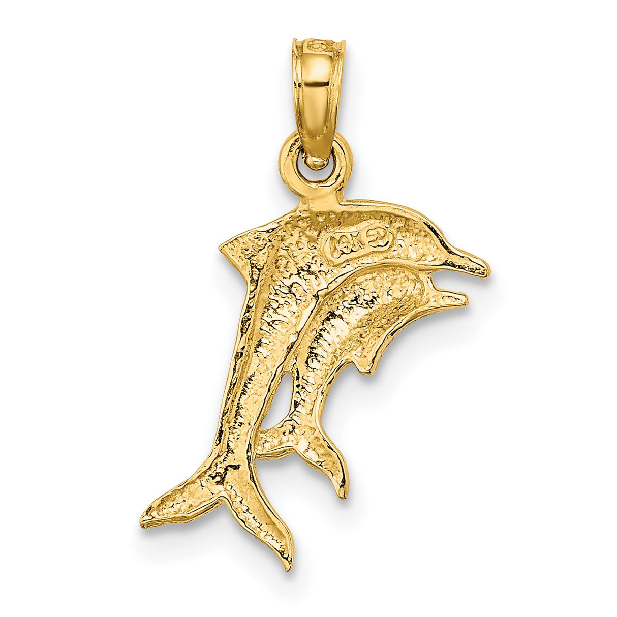 14k Yellow Gold Multi-Tone Dolphin Pendant, Two Tone Ocean-Themed Charm with Dual Dolphins
