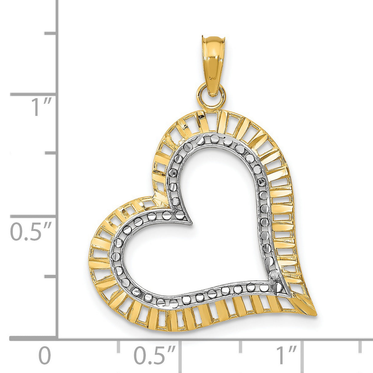 14k Yellow and Rhodium Gold Open Heart Pendant, Cut-Out Love Motif for Women