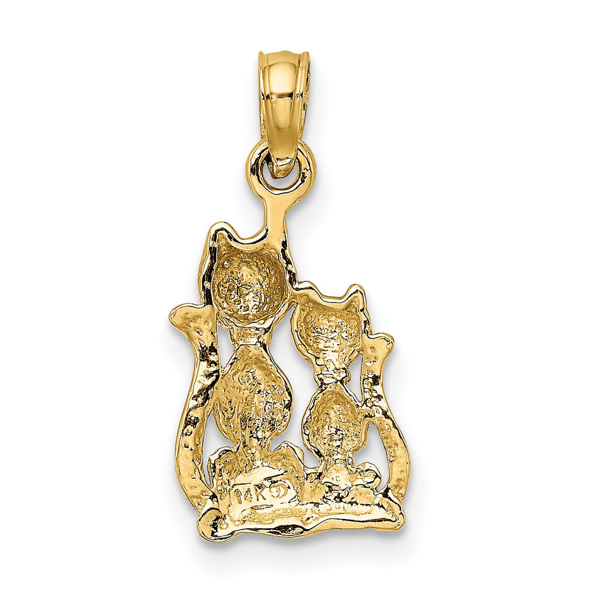 14k Multi-Tone Gold Cat Pendant with Two Cats Sitting Side by Side, Animal Lover Jewelry