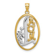 14k Yellow Gold and Rhodium Celtic Knot Oval Pendant with Script L and MOM Letters