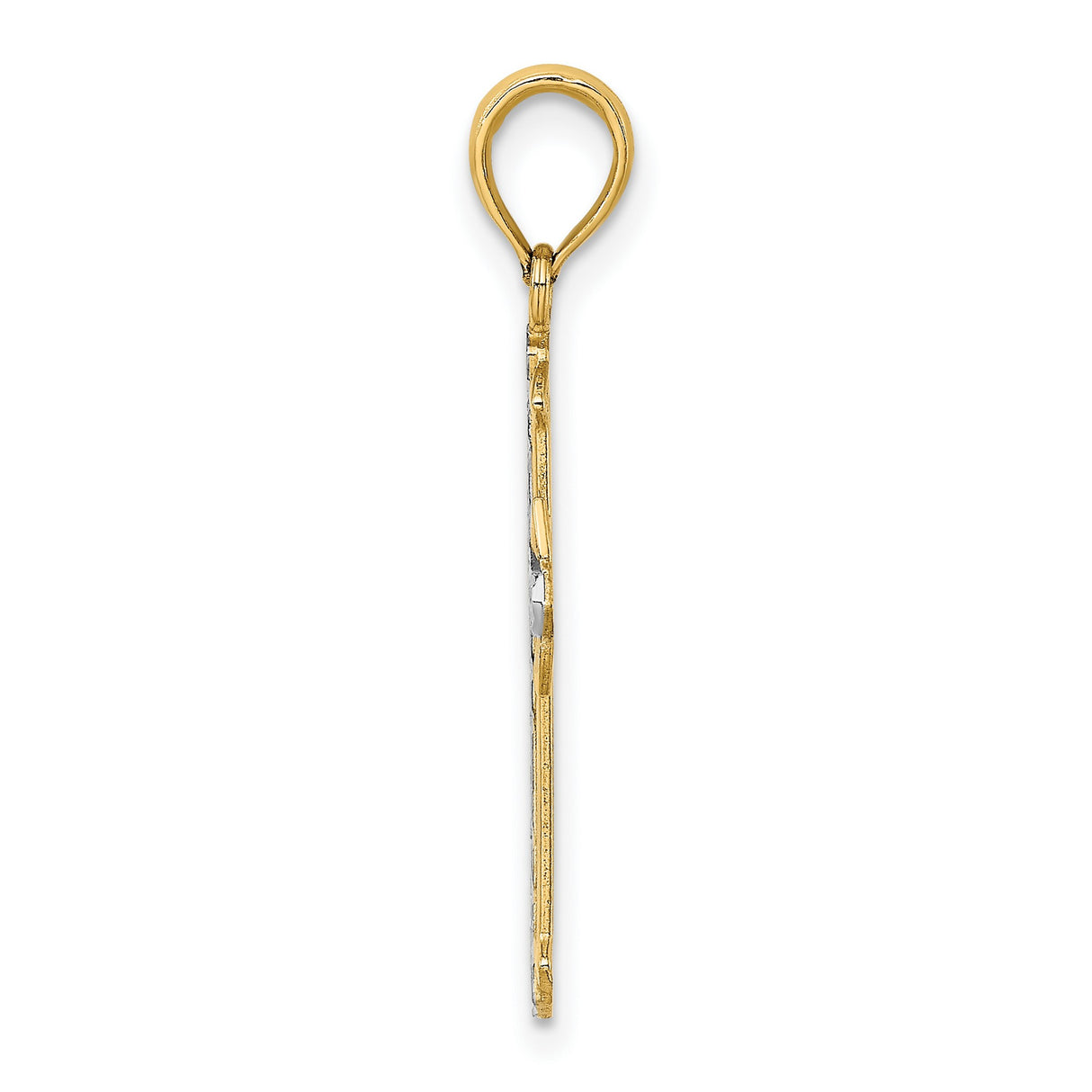 14k Two-Tone Gold Cross Pendant with Textured Finish, Religious Charm for Men and Women