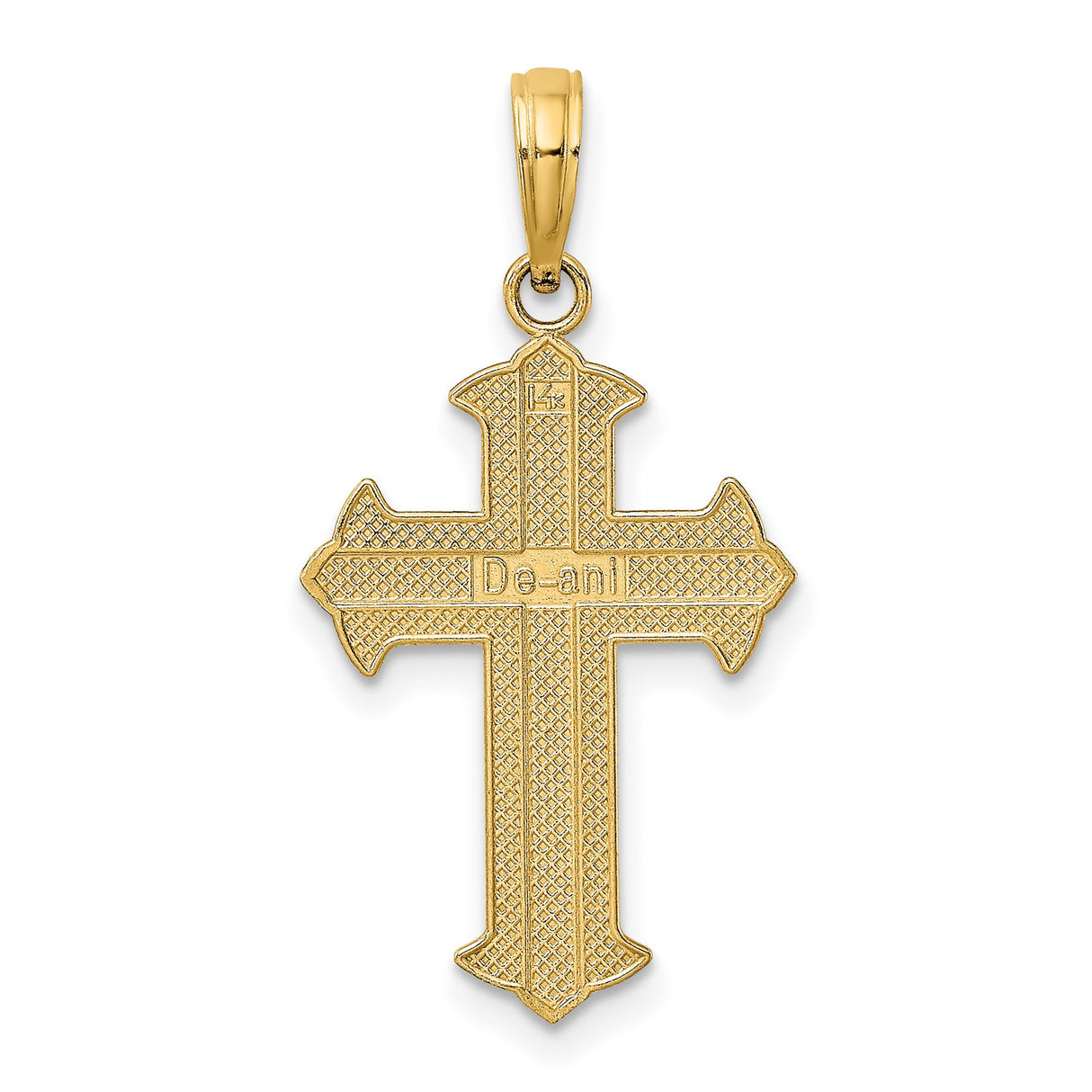 14k Two-Tone Gold Cross Pendant with Textured Finish, Religious Charm for Men and Women