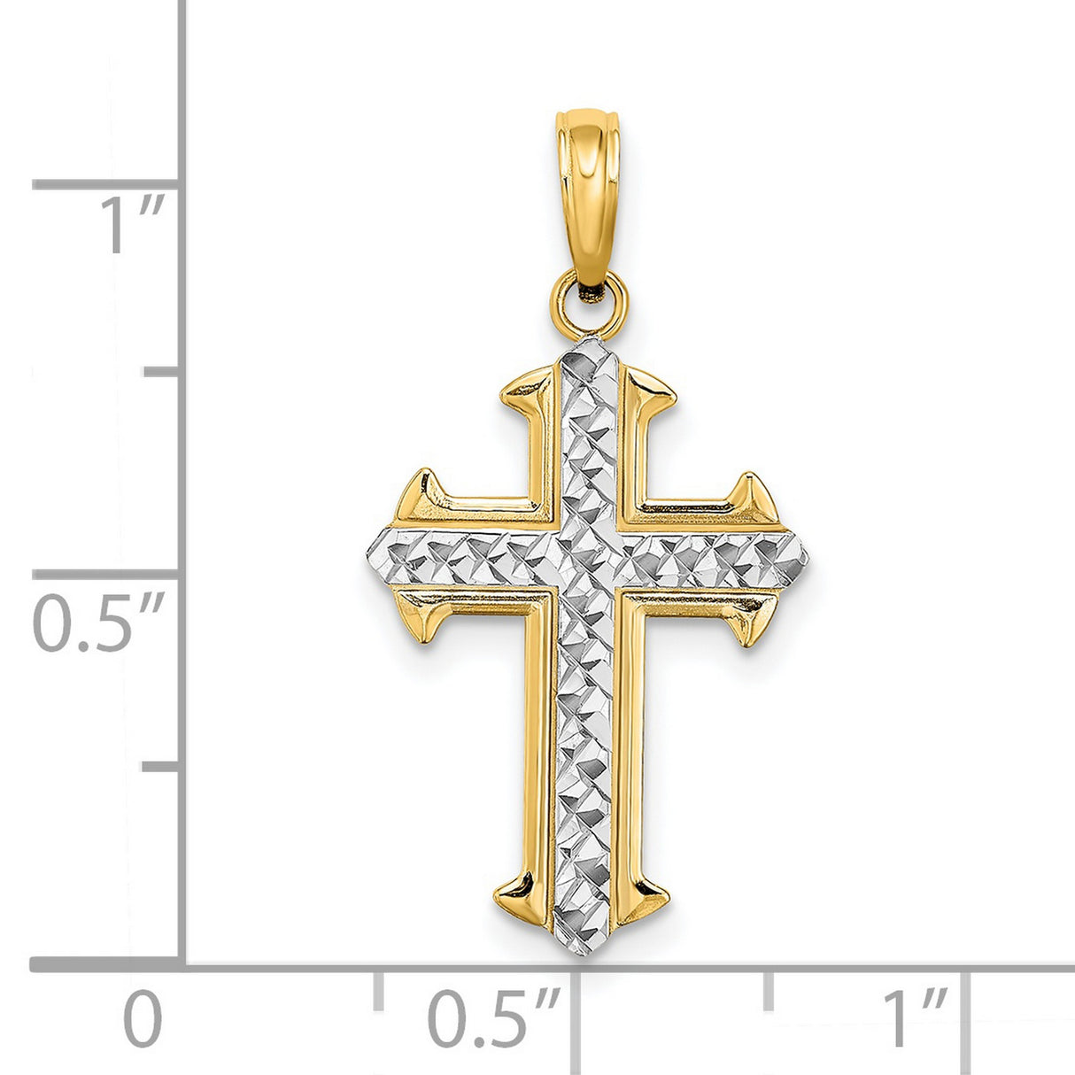 14k Two-Tone Gold Cross Pendant with Textured Finish, Religious Charm for Men and Women