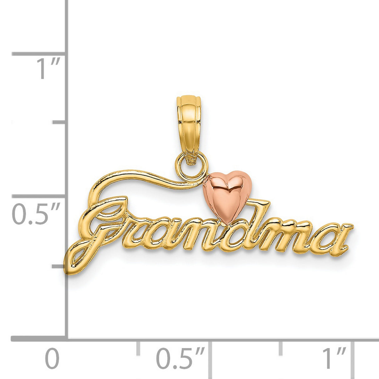 14k Two-Tone Gold Grandma Pendant with Rose Gold Heart Accent and Cursive Script