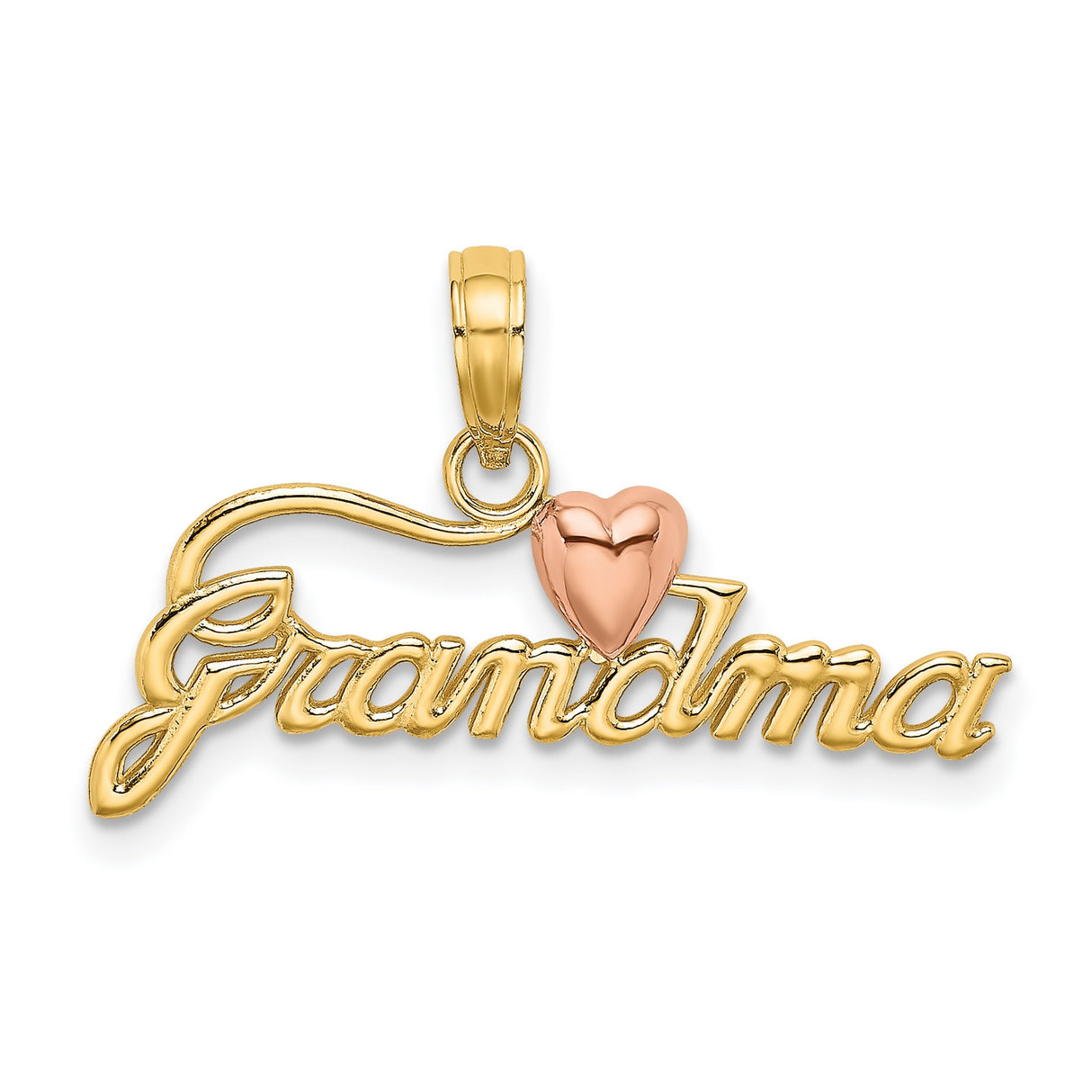 14k Two-Tone Gold Grandma Pendant with Rose Gold Heart Accent and Cursive Script