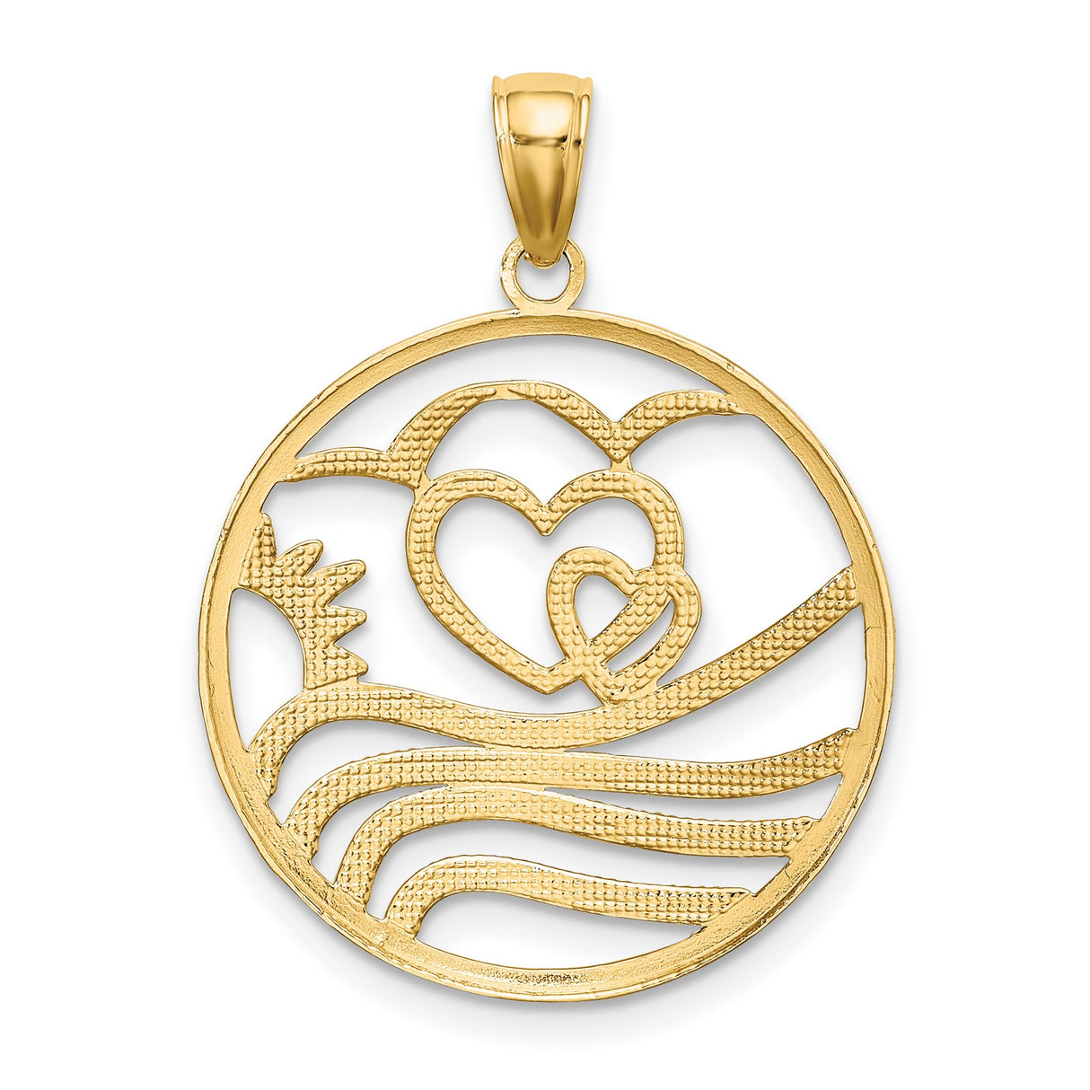 Sun Hearts Water Circle Charm Pendant in Real 14k Multi-Tone Gold