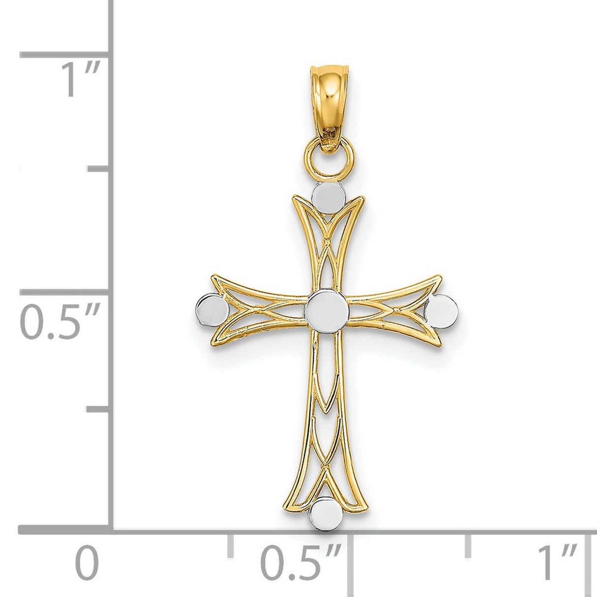 14k Multi-Tone Gold Cross Pendant, Polished Duotone Religious Charm for Men and Women
