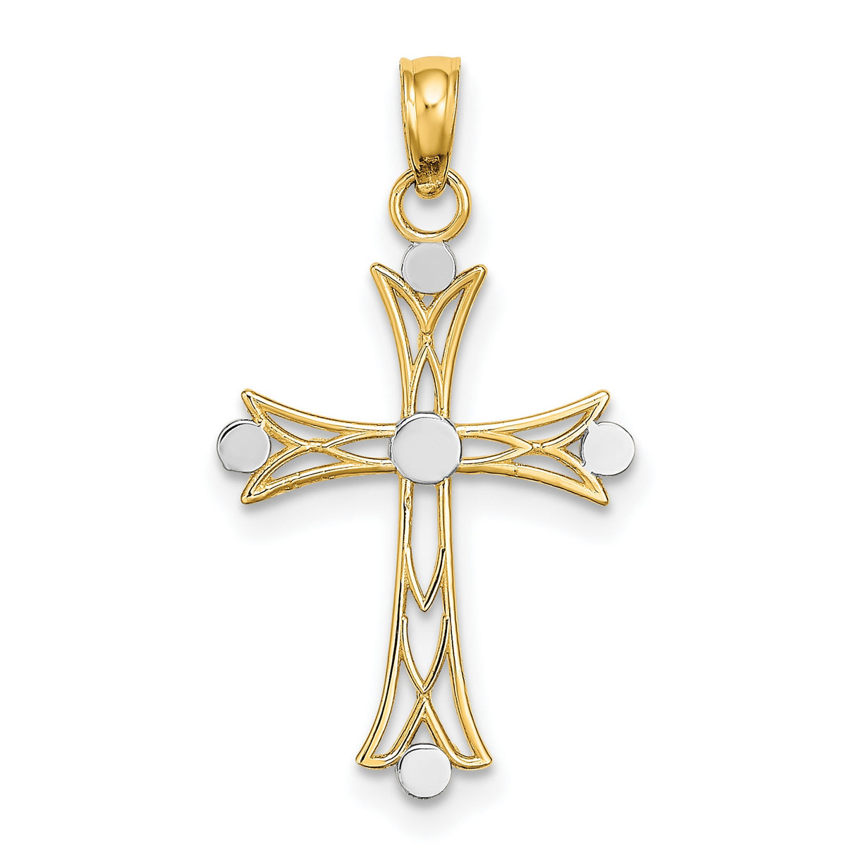 14k Multi-Tone Gold Cross Pendant, Polished Duotone Religious Charm for Men and Women
