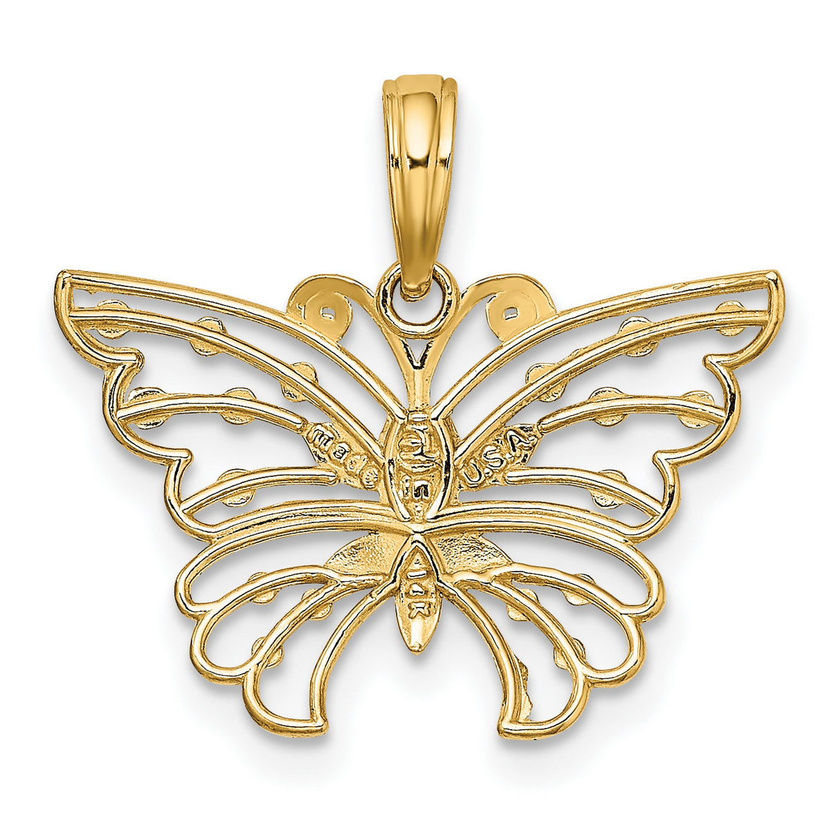 14k Multi-Tone Gold Butterfly Pendant with Openwork Design, Nature Inspired Jewelry for Women