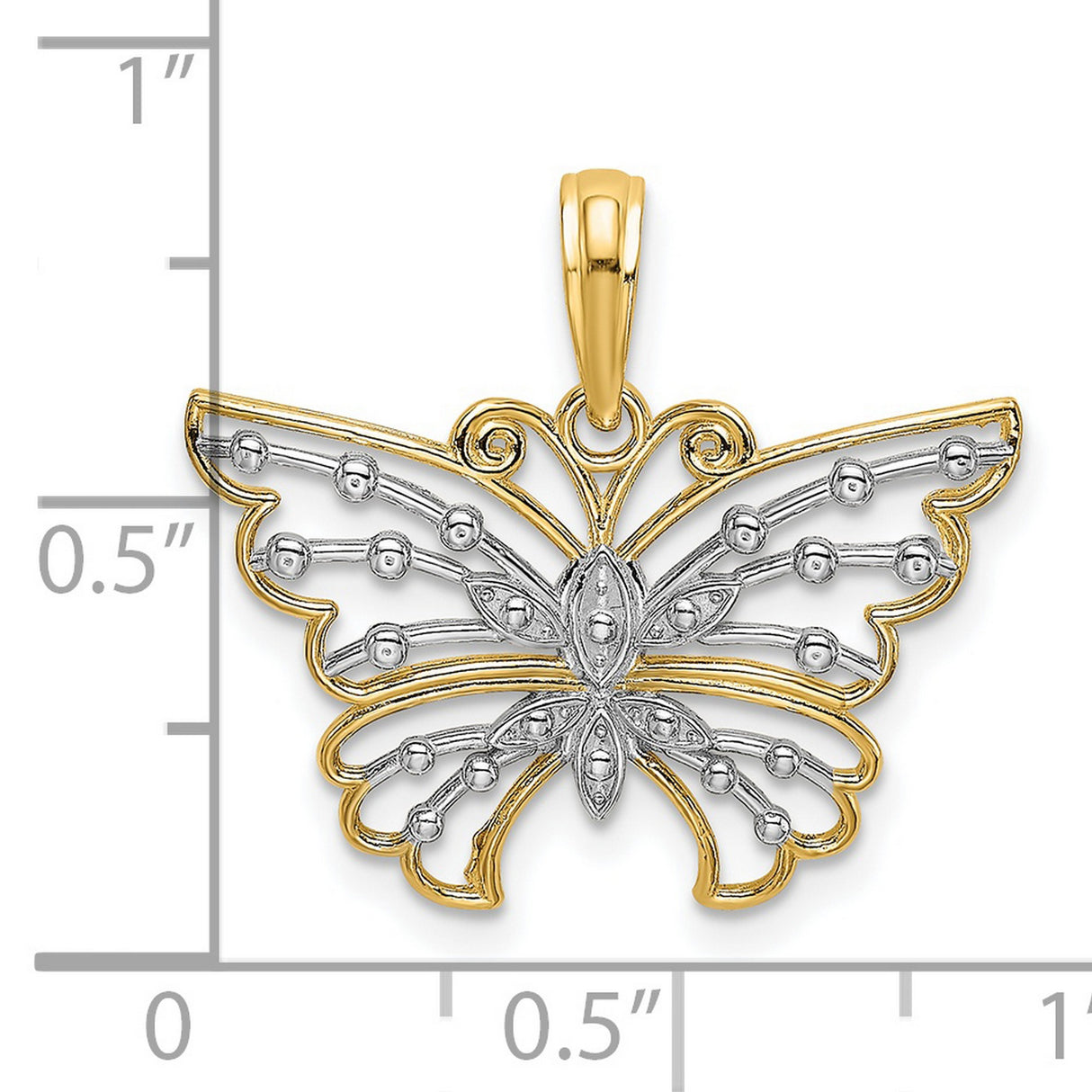 14k Multi-Tone Gold Butterfly Pendant with Openwork Design, Nature Inspired Jewelry for Women