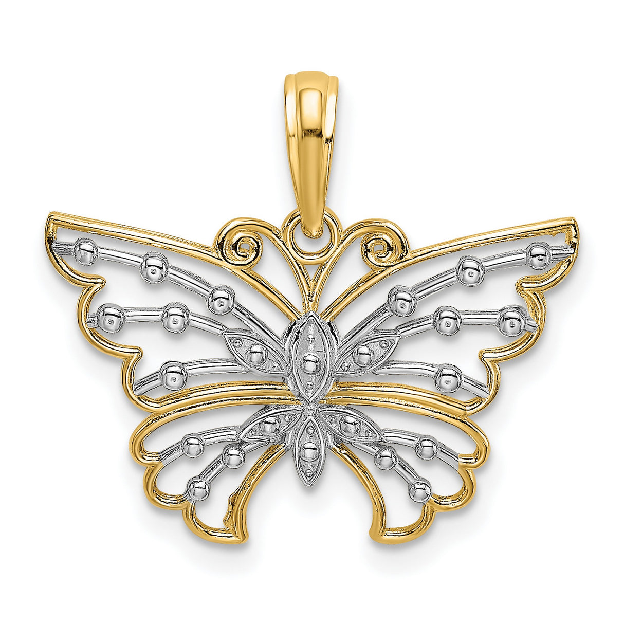 14k Multi-Tone Gold Butterfly Pendant with Openwork Design, Nature Inspired Jewelry for Women