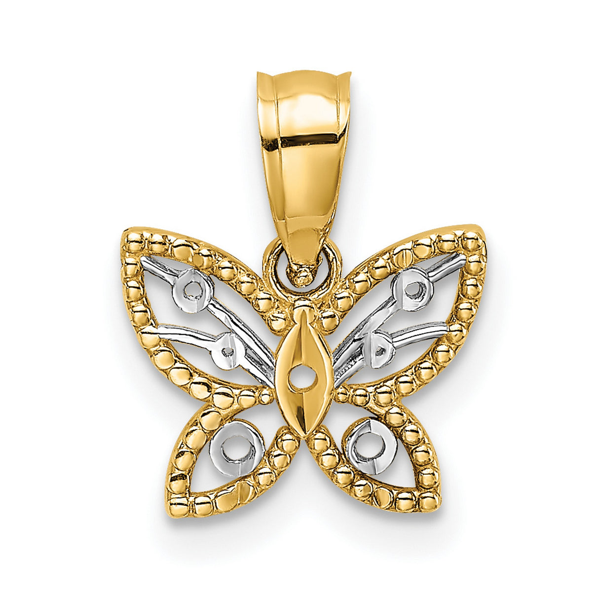 14k Multi-Tone Gold Butterfly Pendant, Openwork Design, Textured Edges, Christian Symbolism