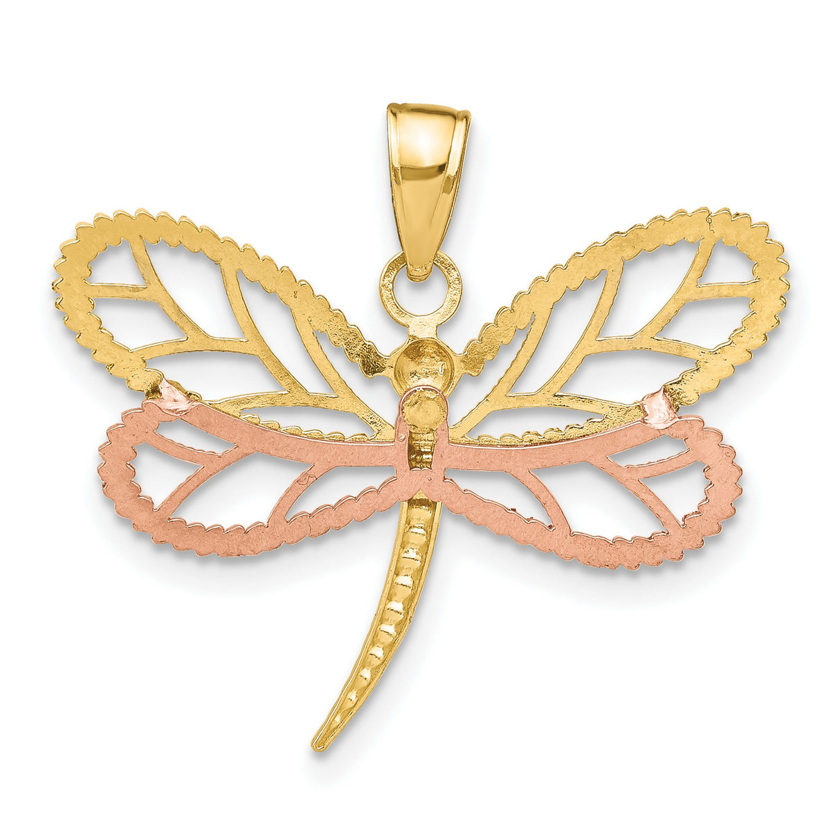 14k Two-Tone Gold Dragonfly Pendant with Yellow, White, and Rose Gold Detailing