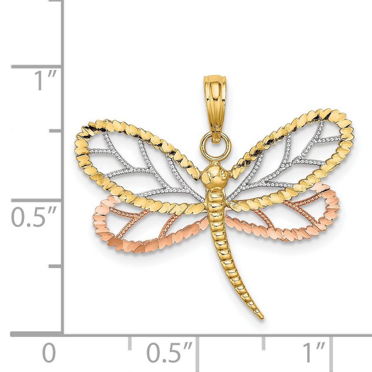 14k Two-Tone Gold Dragonfly Pendant with Yellow, White, and Rose Gold Detailing