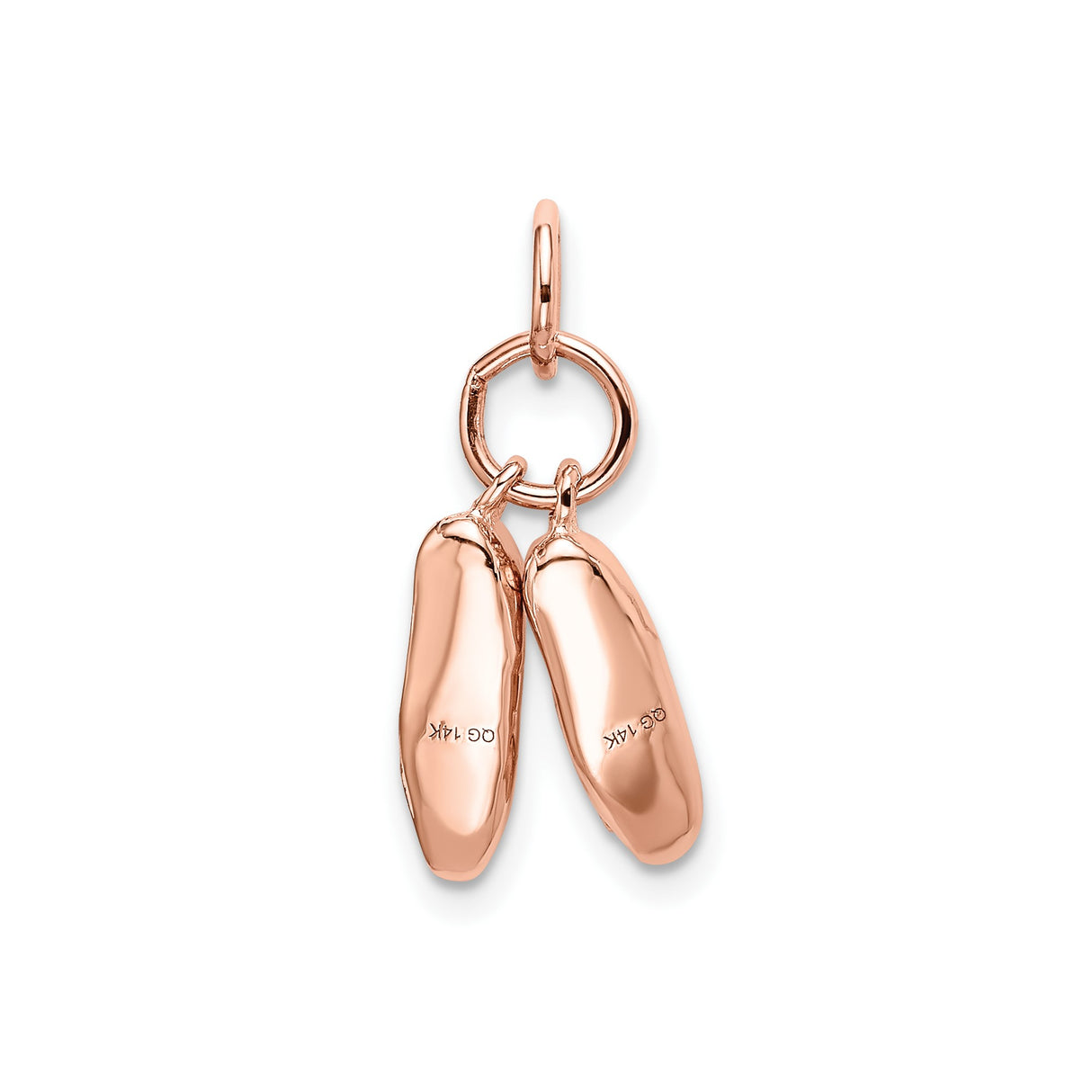 14k Rose Gold Ballet Slipper Charm Pendant with Movable Shoes Design for Dancers