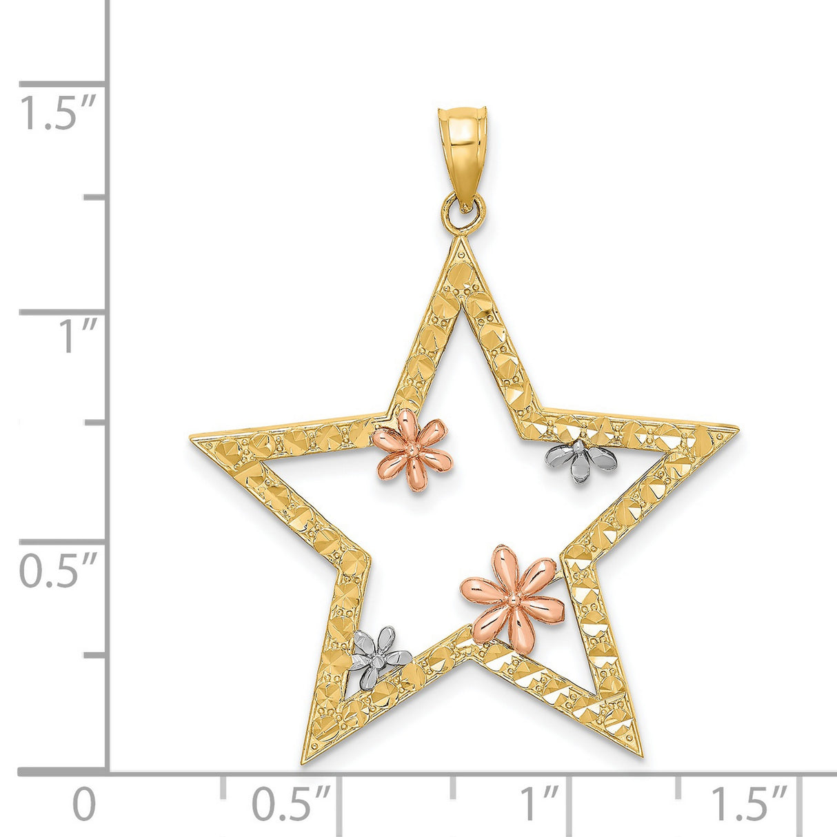 14k Two-Tone Gold Star Pendant with Rose and White Gold Floral Accents, Nature Inspired Charm