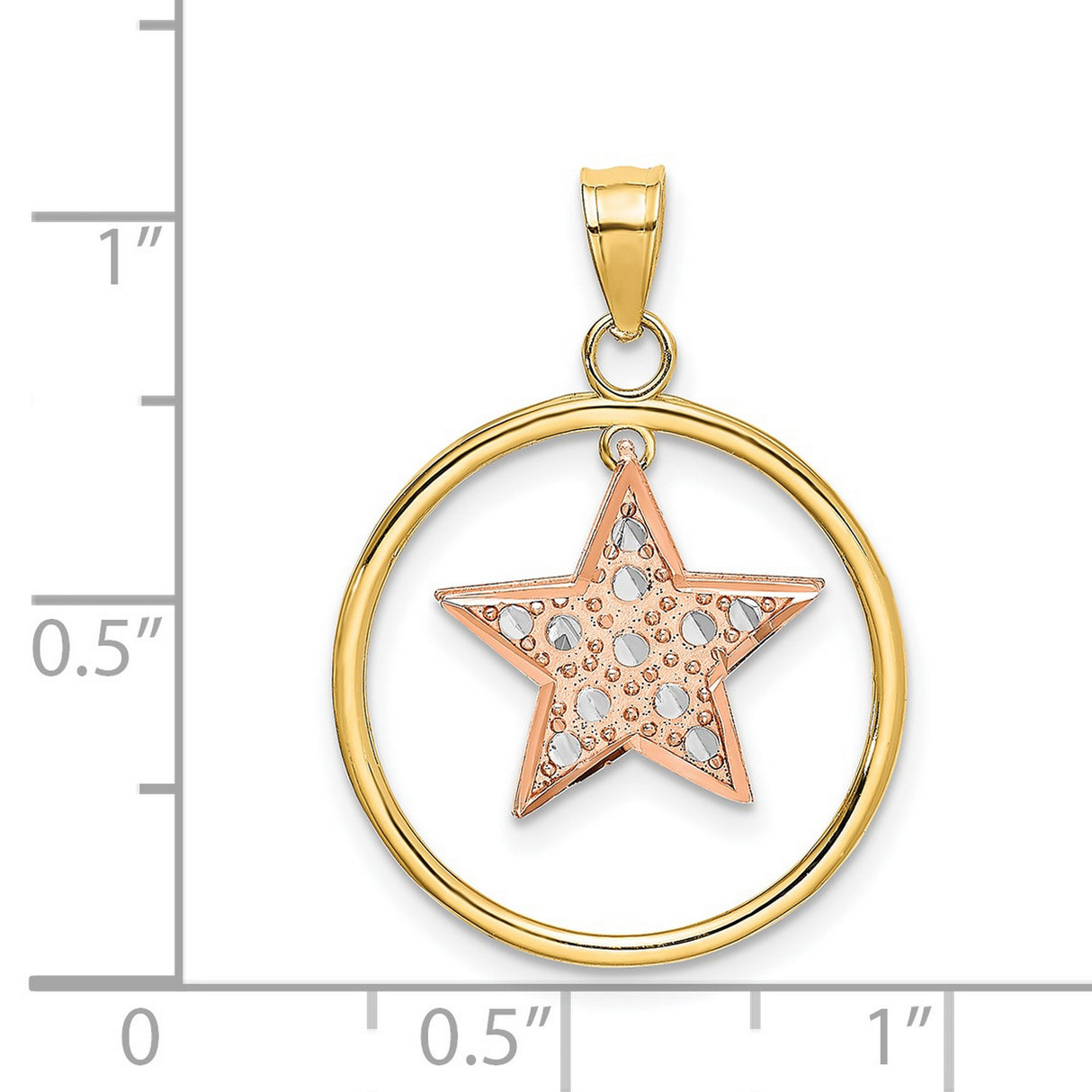 14k Two-Tone Gold Star Pendant with Diamond Cut Accents and Textured Rose Gold Star