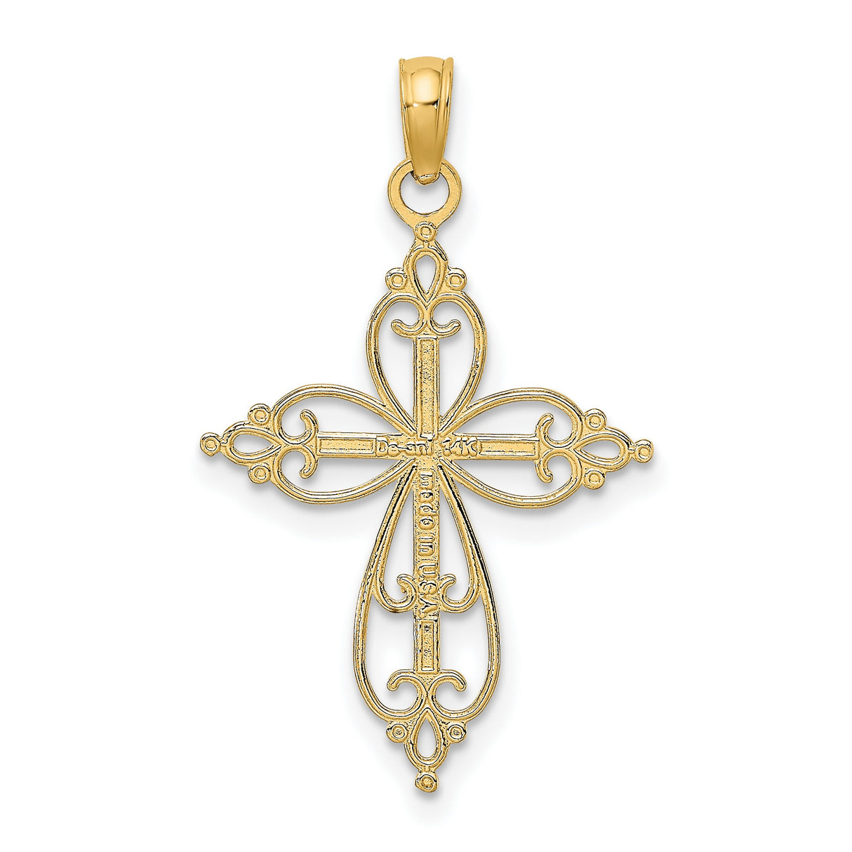 14k Multi-Tone Gold Cross Pendant with Ornate Filigree Detail, Vintage Religious Style