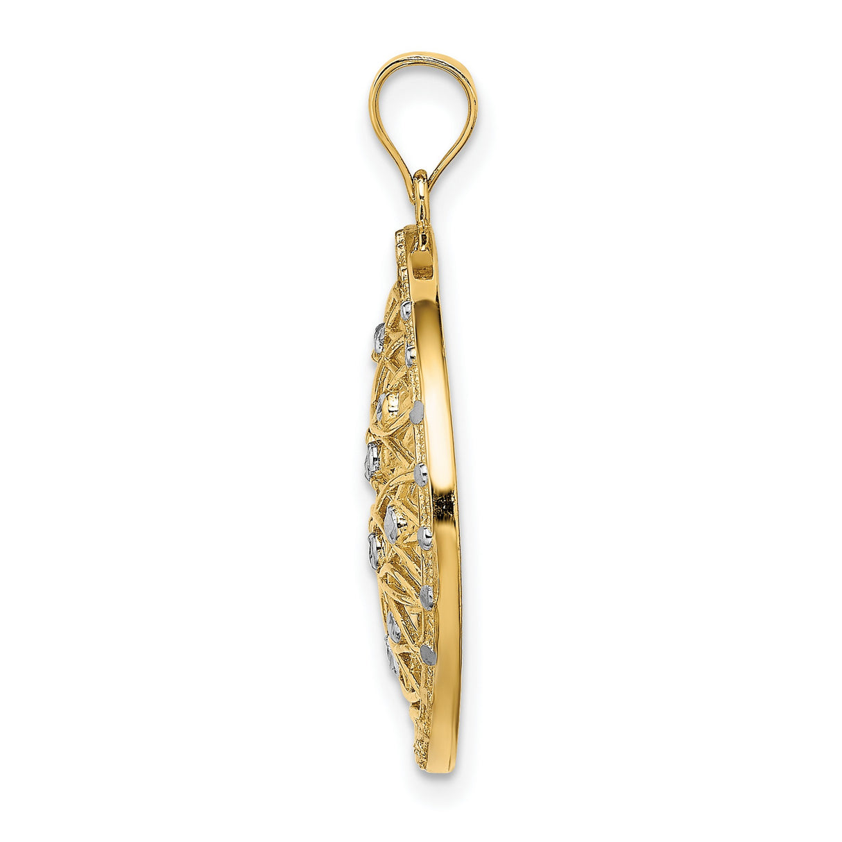 14k Multi-Tone Gold Oval Pendant with Abstract Filigree Web and Diamond-Cut Accents for Women
