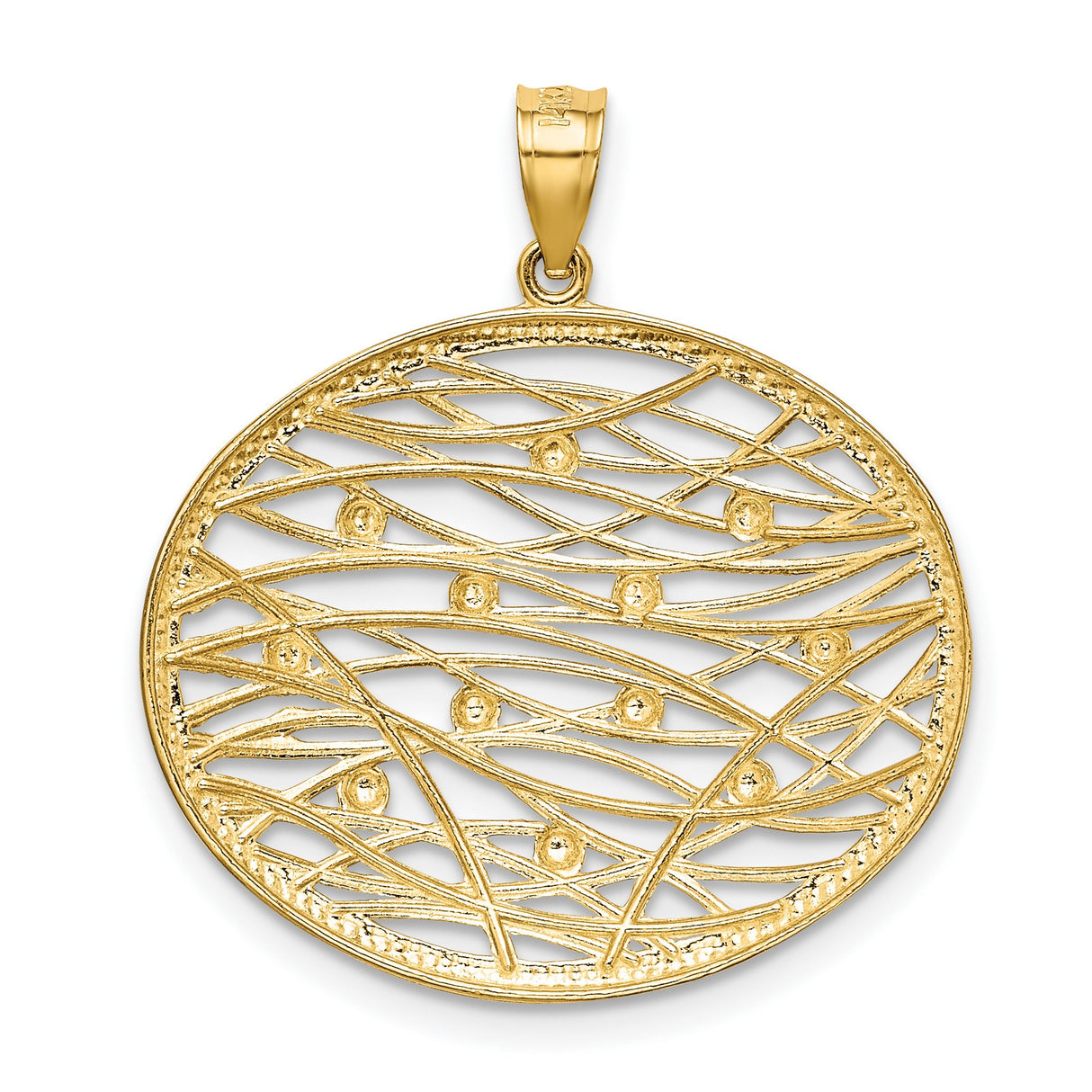 14k Multi-Tone Gold Oval Pendant with Abstract Filigree Web and Diamond-Cut Accents for Women