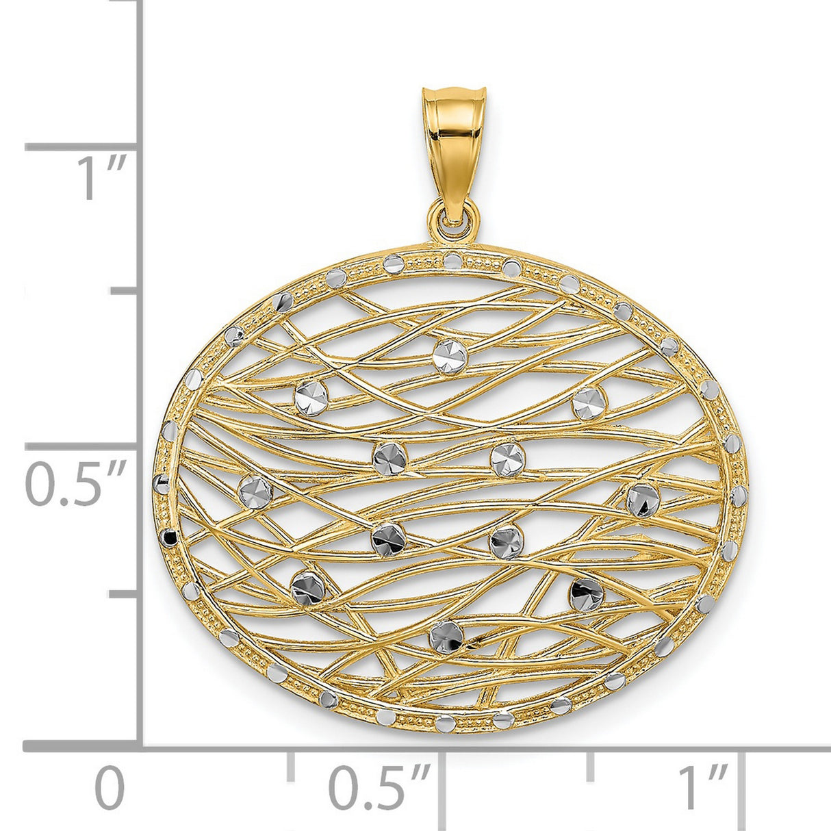 14k Multi-Tone Gold Oval Pendant with Abstract Filigree Web and Diamond-Cut Accents for Women