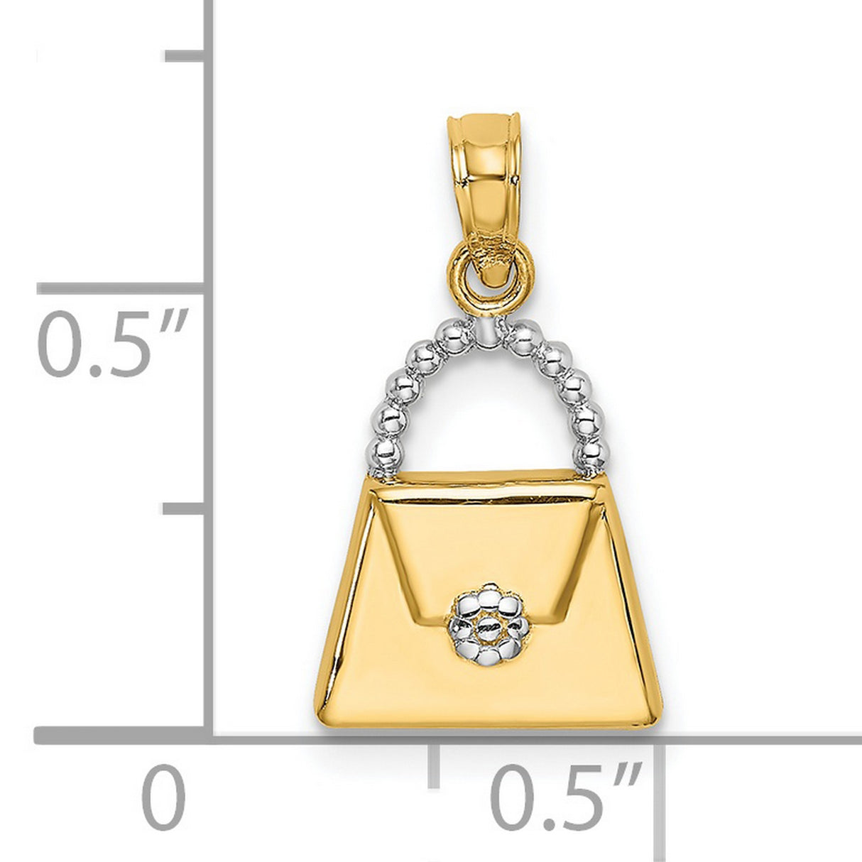 14k Multi-Tone Gold Handbag Pendant Charm with Beaded Handle and Floral Clasp