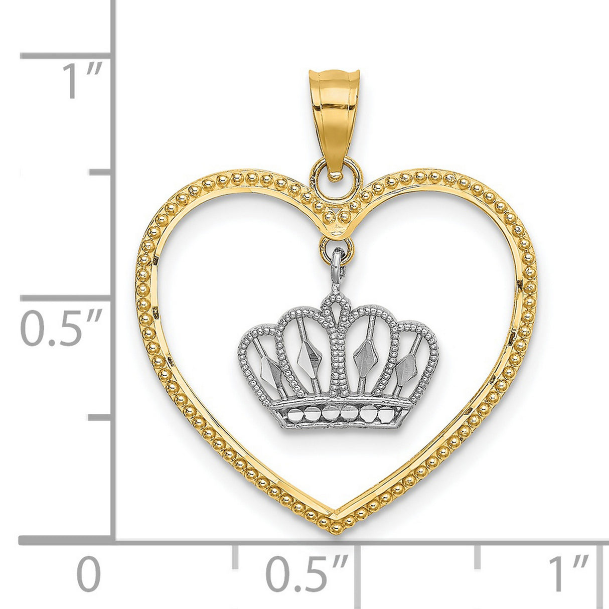 14k Two-Tone Gold Heart and Crown Pendant, Christian Symbolic Charm for Women