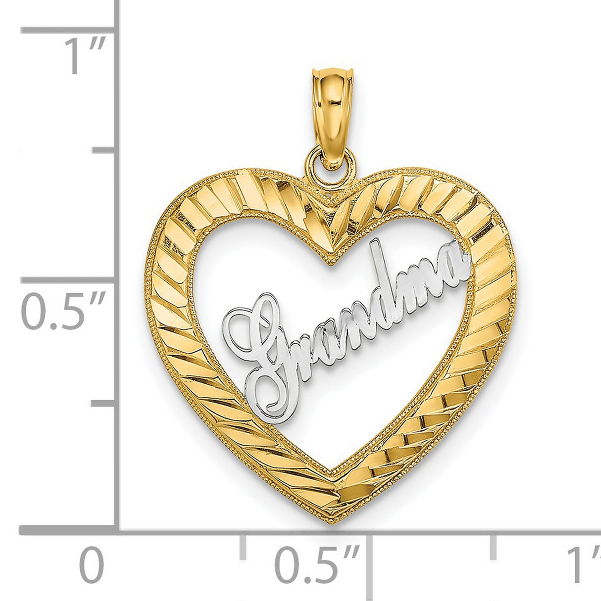 14k Multi-Tone Gold Grandma Pendant with Open Heart and Script Design