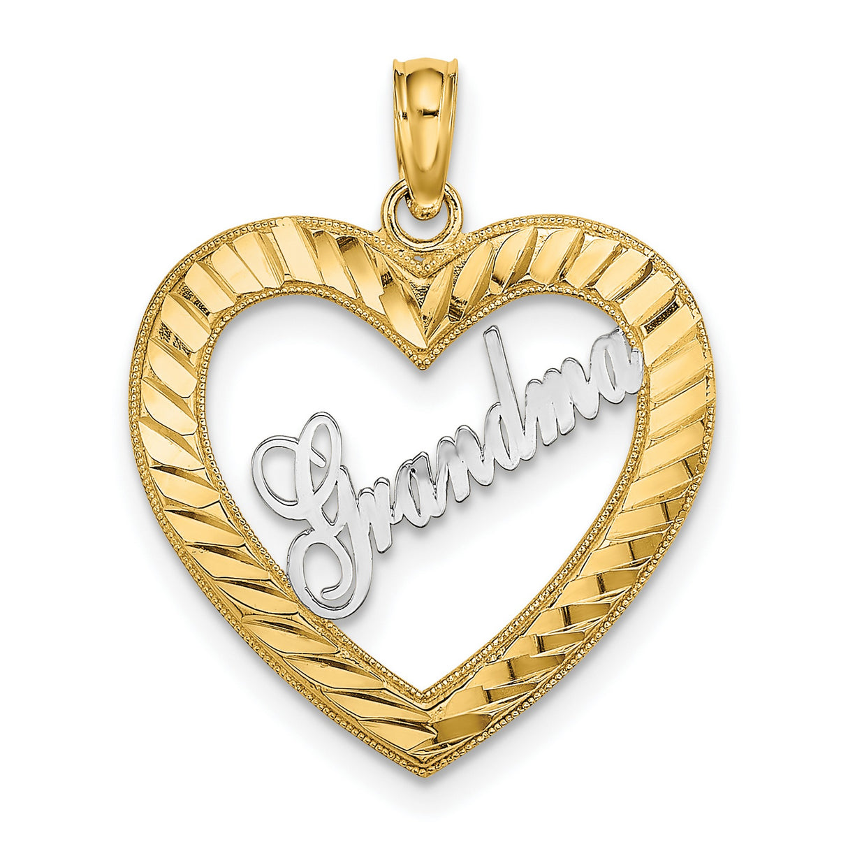 14k Multi-Tone Gold Grandma Pendant with Open Heart and Script Design