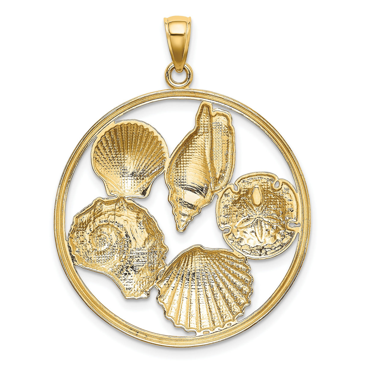 14k Multi-Tone Gold Pendant with Sand Dollar and Seashell Design, Ocean-Inspired Nautical Theme