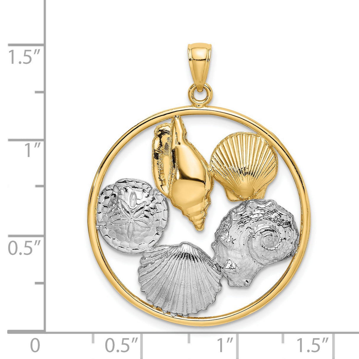 14k Multi-Tone Gold Pendant with Sand Dollar and Seashell Design, Ocean-Inspired Nautical Theme