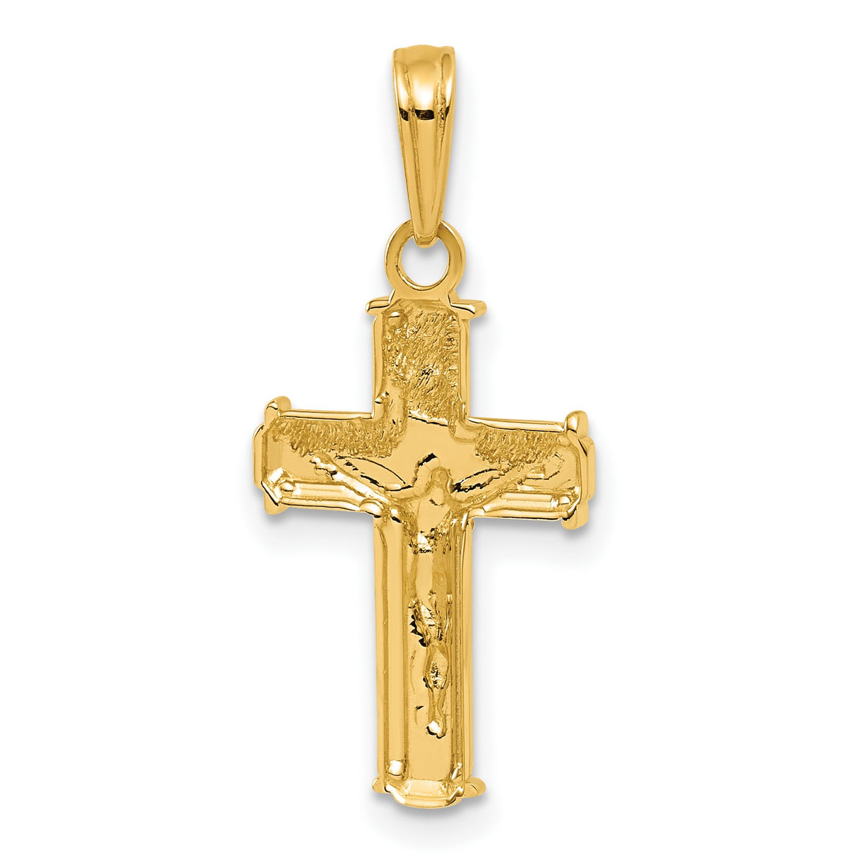 14k Two-Tone Gold Crucifix Pendant with INRI Latin Cross Design and Textured Detail