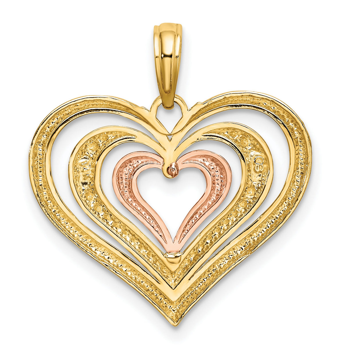 14k Multi-Tone Gold Heart Pendant with Layered Yellow, White, and Rose Gold Hearts