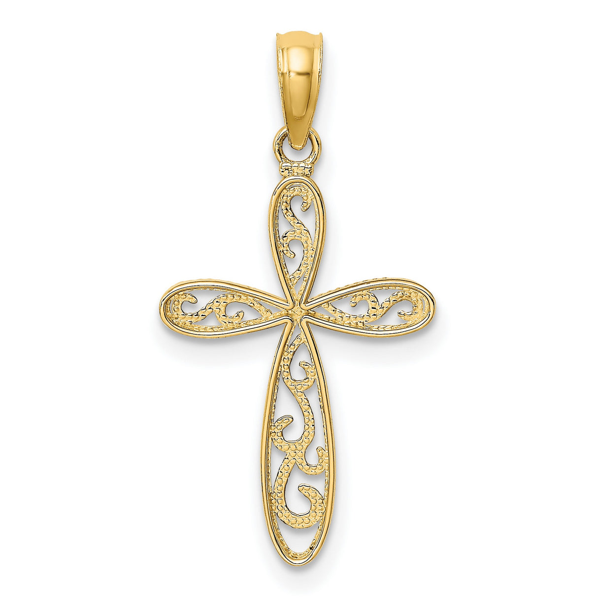 14k Yellow and White Gold Filigree Milgrain Cross Pendant, Dual Tone Vintage Design