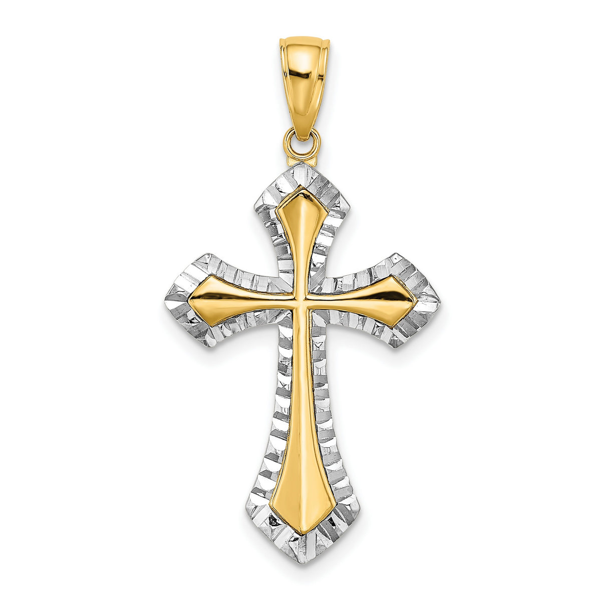 14k Multi-Tone Gold Cross Pendant, Reversible Polished Design with Faceted Edges for Men and Women