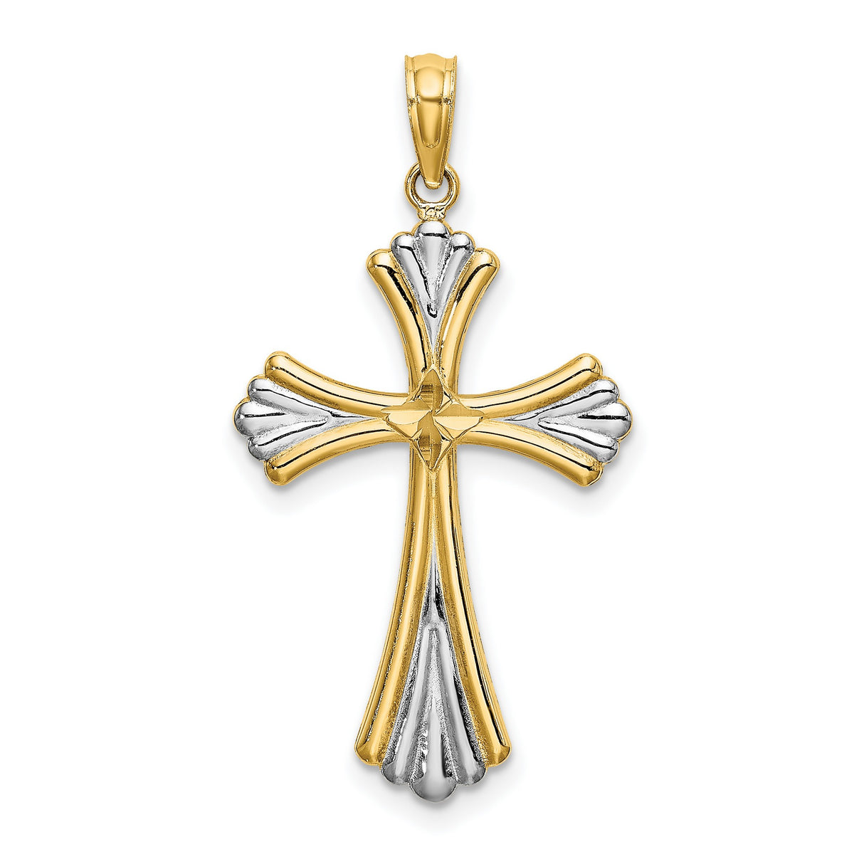 14k Two-Tone Gold Reversible Cross Pendant with Scalloped Edge Crucifix Design