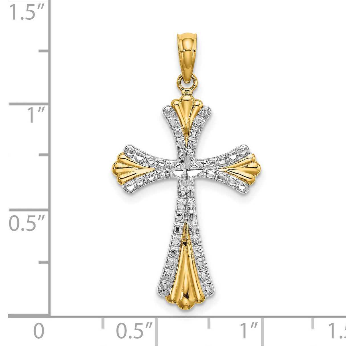 14k Two-Tone Gold Reversible Cross Pendant with Scalloped Edge Crucifix Design