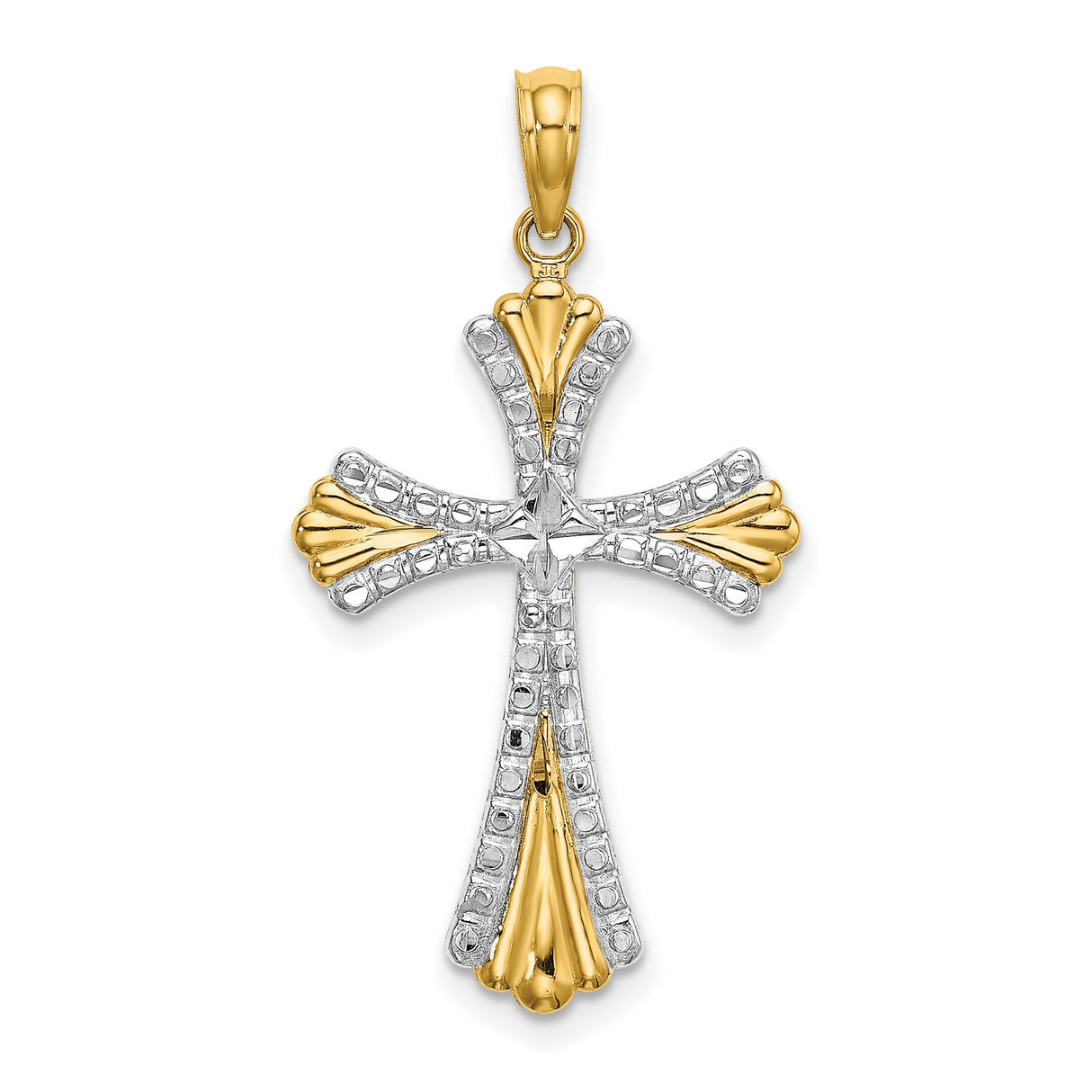 14k Two-Tone Gold Reversible Cross Pendant with Scalloped Edge Crucifix Design