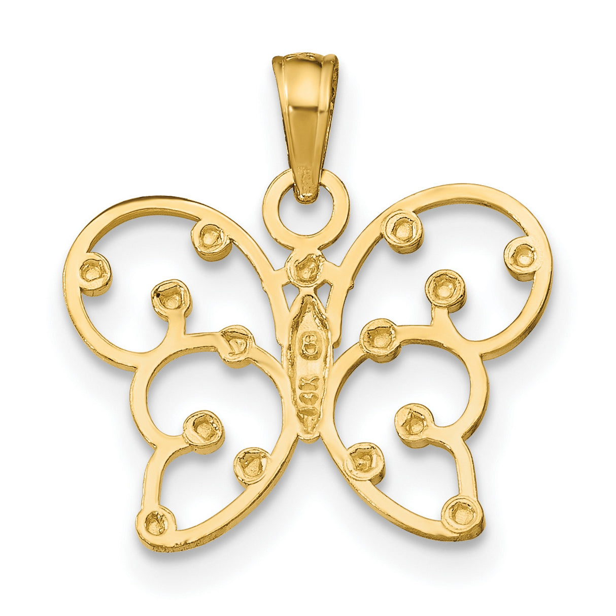 14k Multi-Tone Gold Butterfly Pendant, Open Filigree Design with Polished Accents